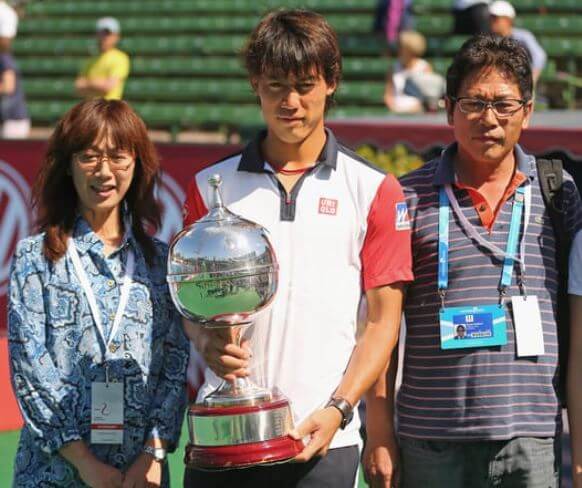 Kei Nishikori, with his parents, Kiyoshi Nishikori and Eri Nishikori.